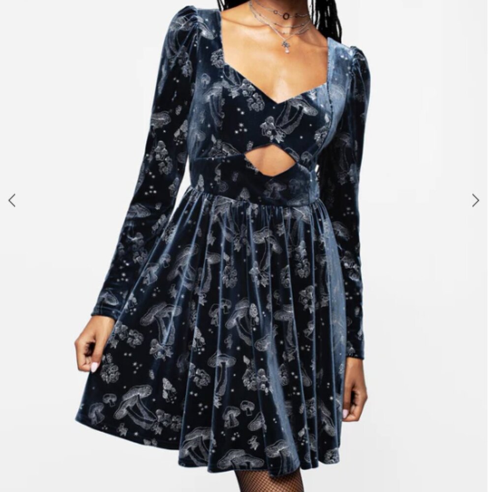 Disturbia Blue Velvet Mushroom Mini Dress